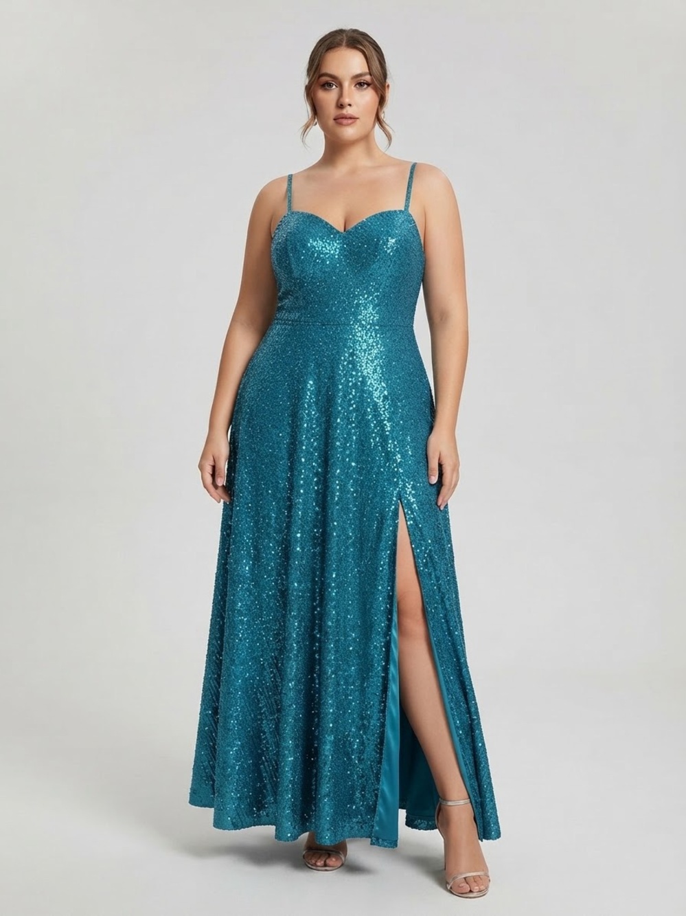 ellie wilde Teal Sequin Sweetheart Neckline Prom Gown 24